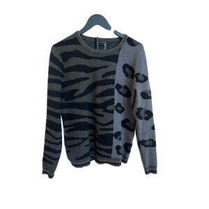 Charlie B Leopard Print Sweater Olive Grey (Sz S)